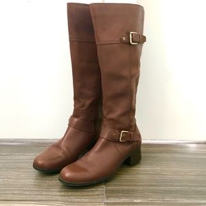 8 Bandolino Brown Leather Riding Boots Wide Calf